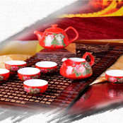皇家精典花开富贵红瓷茶具八件套CHC000144